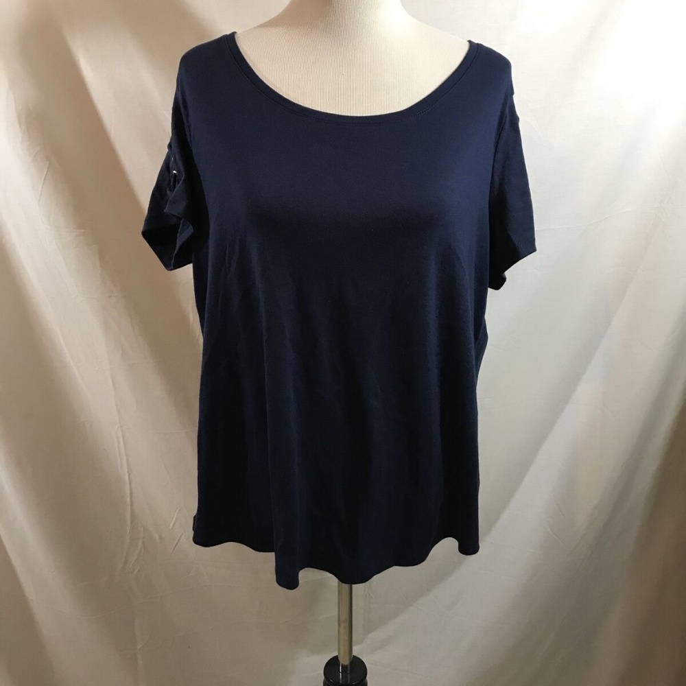 Westport navy short sleeve T with ties on sleeves